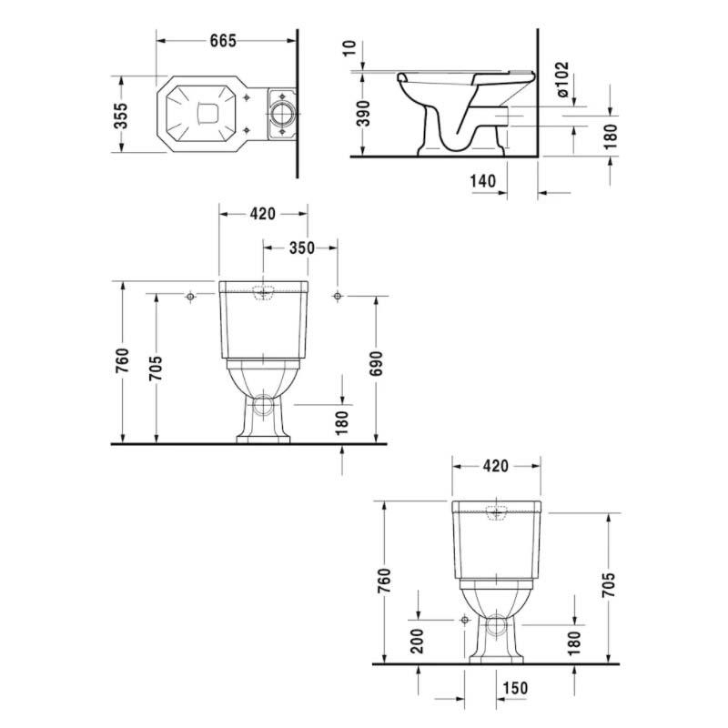Duravit 1930 Seri Klozet Rezervuar ve Kapak Hariç 0227310075