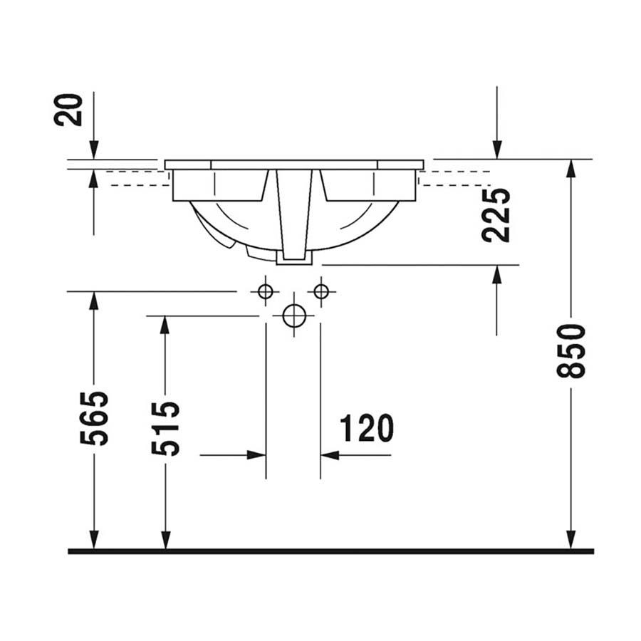 Duravit Lavabo Üstten Geçme 1930 Seri 58 cm Üç Delikli 0476580030
