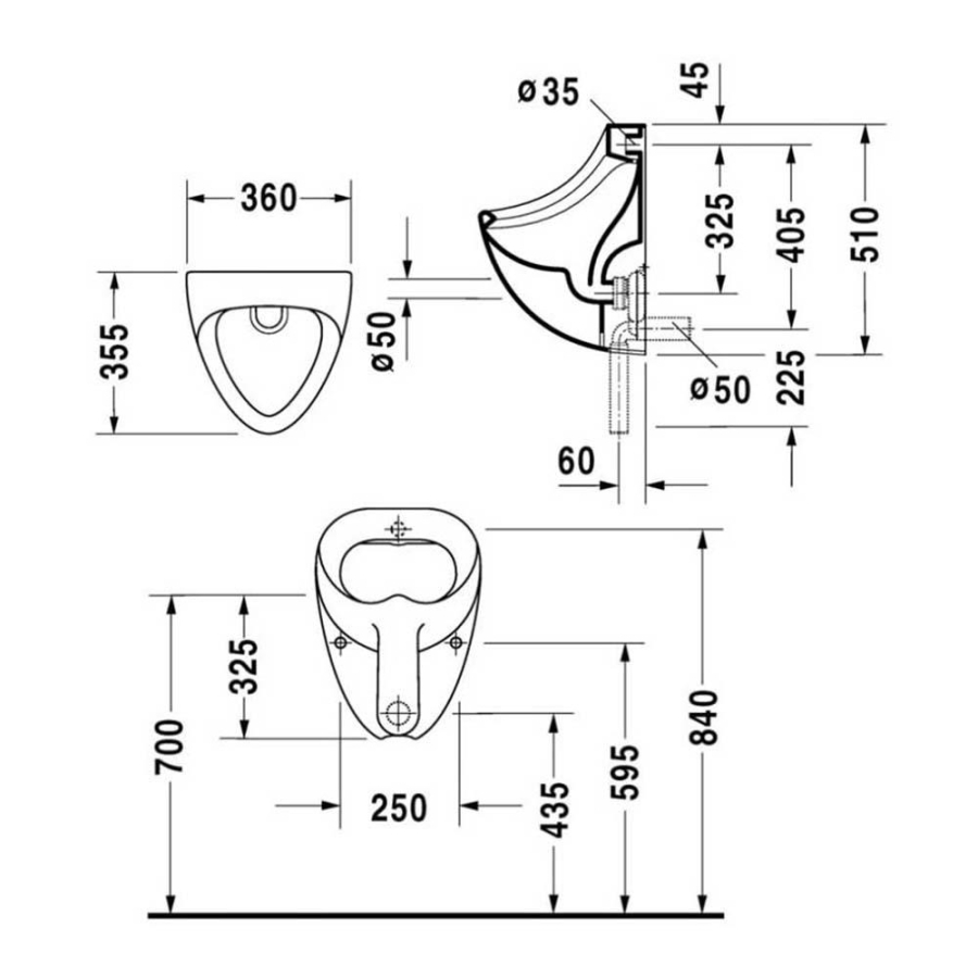 Duravit Bill Pisuvar Gizli Su Girişli 0851350000