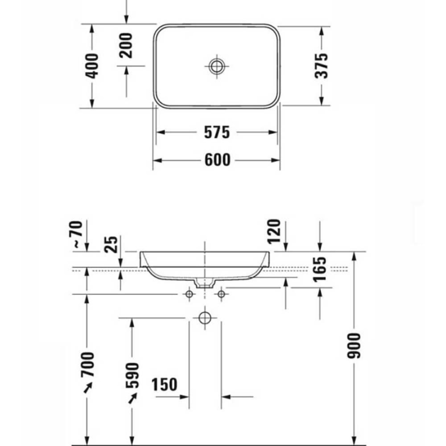 Duravit Happy D.2 Tezgahüstü Lavabo 60x40 cm Antrasit-Beyaz